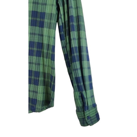 Faded Rose Women's Knit Plaid Button-up Shirt Green Navy Cottage Western - Picture 6 of 9